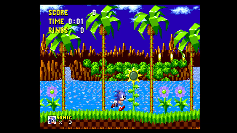Sonic The Hedgehog running on the Mega SG using default settings.